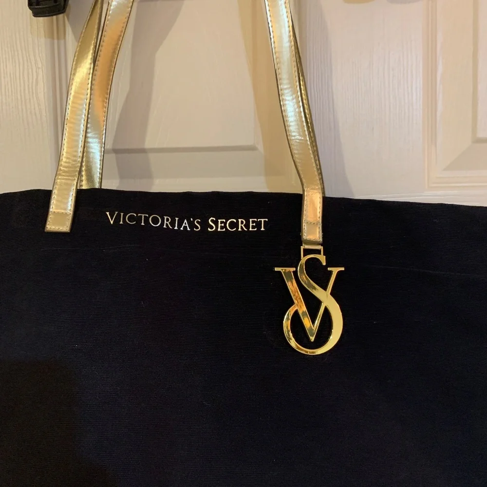 Victoria’sSecret Black/Gold Canvas Tote Bag